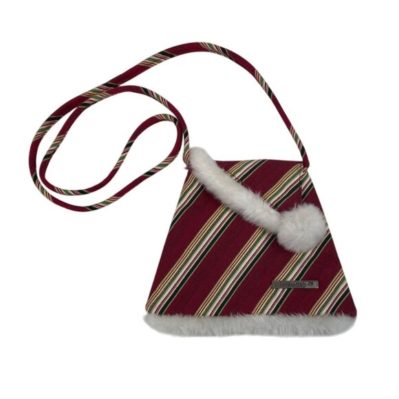 Longaberger Handbags - Longaberger Holiday Stripe Homestead Crossbody Purse Faux Fur